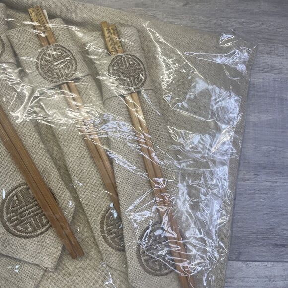 Asian Oriental Cloth 6 Place Mats Napkins Rings Chopsticks Holders - Picture 7 of 7